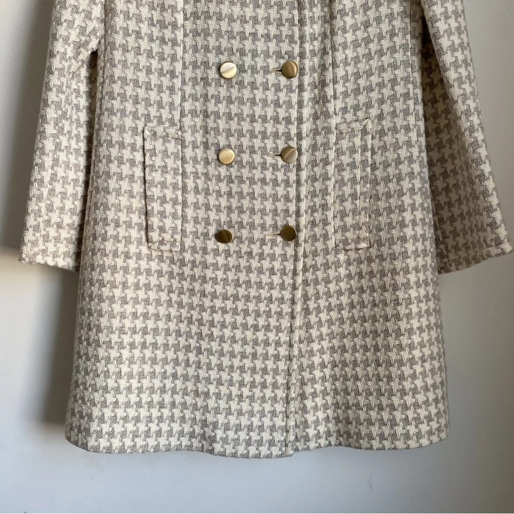 Vintage JR Bazaar Houndstooth Wool Coat Double Breasted Womans Medium 60s - Picture 3 of 10